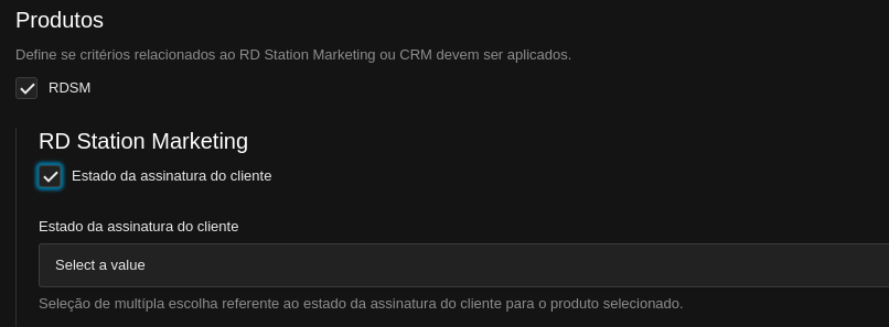 Configuração de status de assinatura
