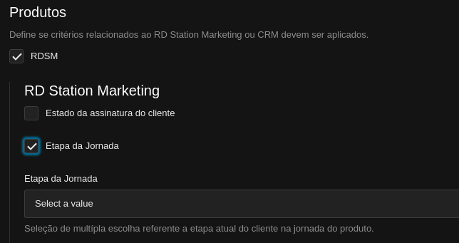Configuração de etapas da jornada