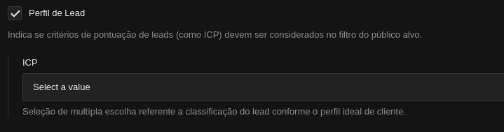 Configuração de pontuação de leads