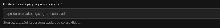 Slug da página personalizada