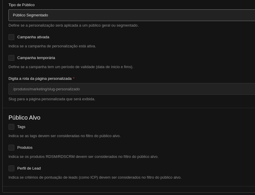 Configuração de público-alvo